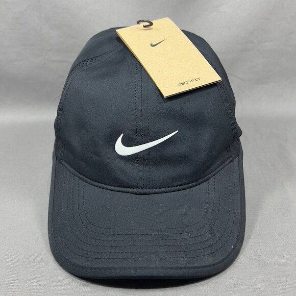 Nike Dri Fit Swoosh Strapback Hat Cap Black Running Golf Featherlight Dad Mens - Picture 1 of 14